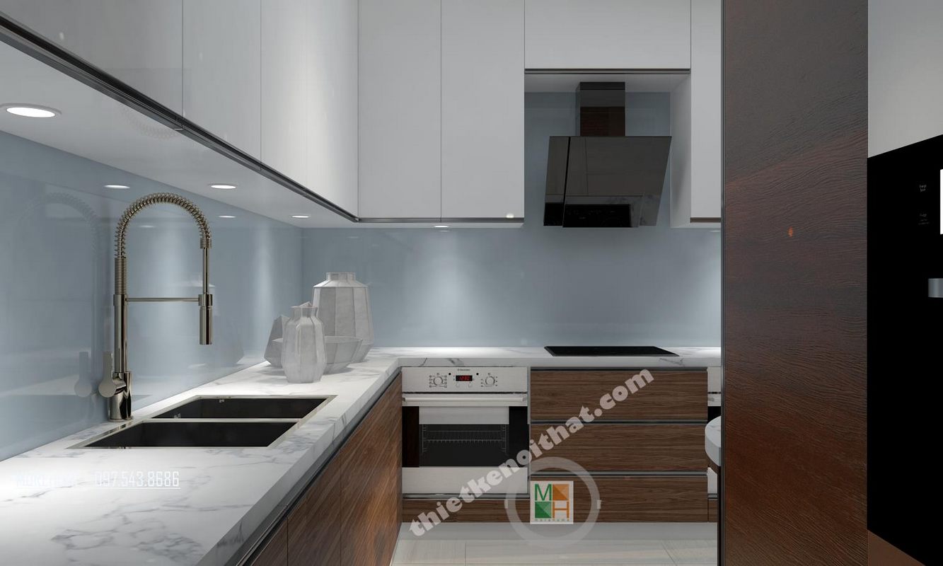  Kính ốp bếp màu xanh tại Vinhome